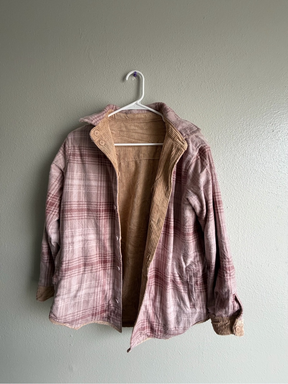 Love Tree Pink Plaid Bomber Jacket with Tan Corduroy Lining